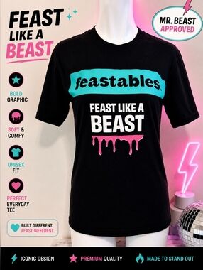 Mr Beast Feastables Graphic Tee Black Streetwear Hype Shirt “Feast Like A Beast”